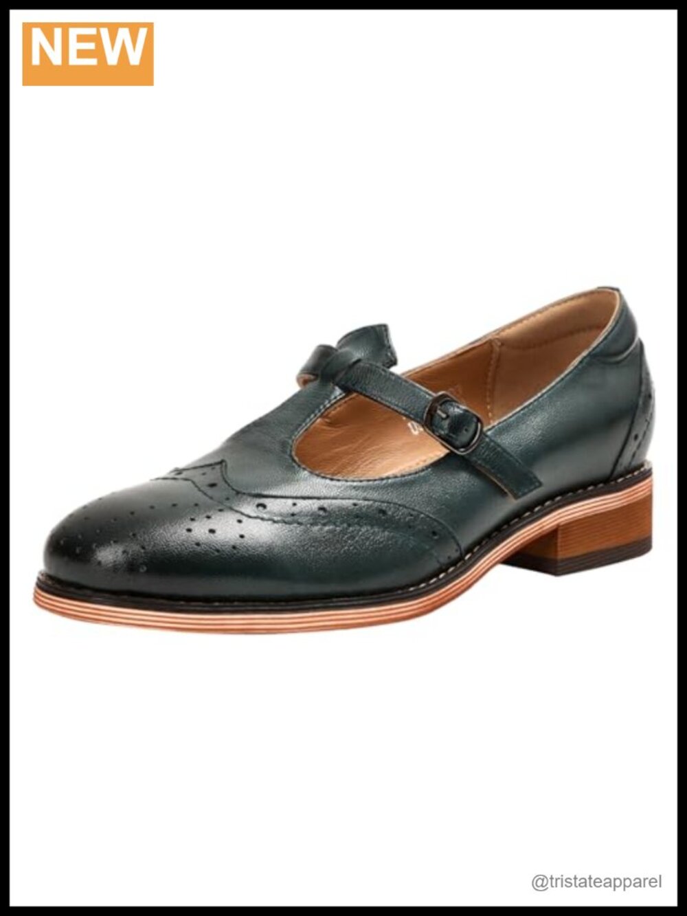 Leather Wingtip Oxford Mary Jane Flats T Strap Shoes